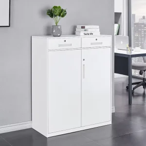 Modern Eco friendly White Metal Storage Cabinets with Adjustable Shelves and 2 Drawers for Hospital and School Use