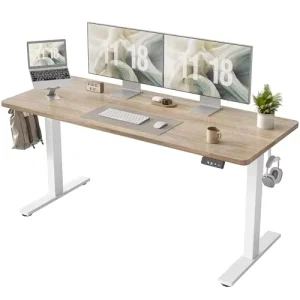 Modern Electric Adjustable Standing Desk for Home Office White Frame Beech Wood Desktop Commercial Use