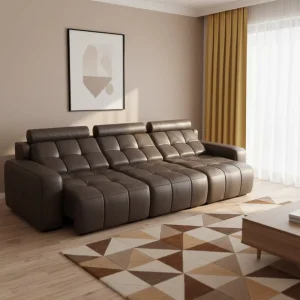 Modern Electric Sectional Sofa Bed Set Genuine Leather Three Seater Modular Easy Legs Installation Commercial Apartment Villa