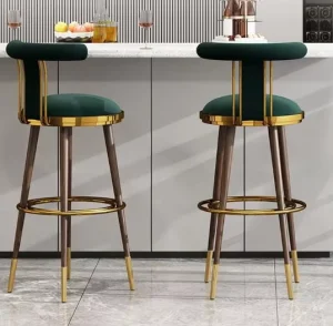 Modern Elegant Bar Stool Black Leather & Gold Home Bar Outdoor Cafe Contemporary Design Upscale Dining