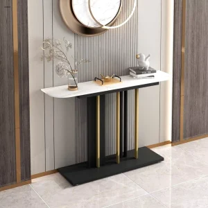 Modern Elegant Corridor Furniture Black Metal Frame Console Table Marble Top for Hotel Home Living Room Entrance Foyer Panel