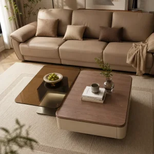Modern Elegant Design Rounded Marble Durable Eco Friendly Wood Frame Spacious Surface Coffee Table for Living Room