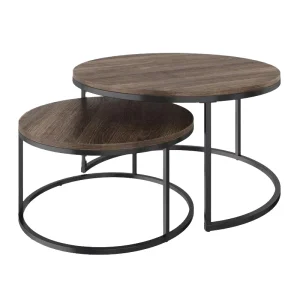 Modern Embedded Round Steel Frame Wood Top Coffee Table for Living Room Home Decoration