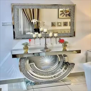 Modern Entry Silver MDF Console Tables Luxury Console Table with Mirror 1 Set Console Tables