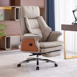 Modern Ergonomic Adjustable Steel Base Office Chair with Vibration Massage Lumbar Support PU Leather Home Executive Chair
