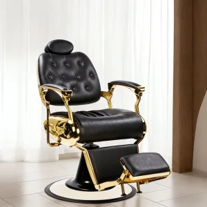 Modern Ergonomic Barber Chair Durable Metal Beauty Salon Furniture Reclining Hydraulic Leather Seat 360 Degree Rotation