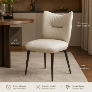 Modern Ergonomic Dining Chair Soft Upholstery Slim Metal Legs for Home Restaurant Hotel Furniture Decor