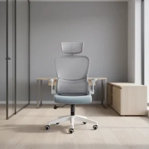 Modern Ergonomic Executive Office Chair Comfortable Swivel Rocking Mesh Fabric Chrome Metal Adjustable Headrest Office