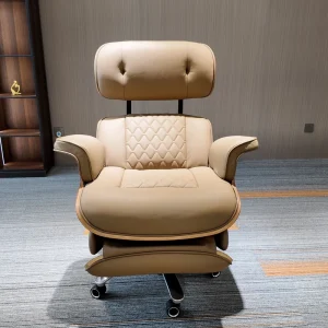 Modern Ergonomic High Back Executive Office Chair with Genuine Leather Lumbar Support Cooling Swivel Footrest for Hotel Use