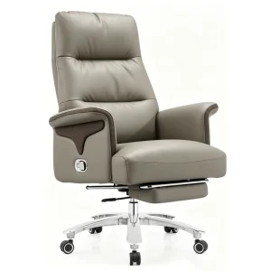 Modern Ergonomic Khaki Leather Executive Office Chair High Back Swivel Adjustable Footrest Wood Frame School Hotel
