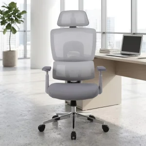 Modern Ergonomic Mesh Office Chair with 3D Adjustable Headrest & Armrest Gliding Base Metal Frame Slipcovered Fabric