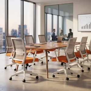 Modern Ergonomic Mesh Office Chair with Sponge Seat White Frame Adjustable Rotating Chair Suitable for Home Office Meeting Rooms