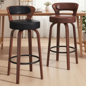 Modern Ergonomic Rotatable Bar Chair with Solid Wood Base and Sturdy Legs for Home Bar Outdoor Hotels Dining Malls