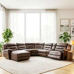 Modern Euro Fabric Living Room Sofa Grey 6 Seater Power Reclining Sectional with Chaise Storage for Living Room