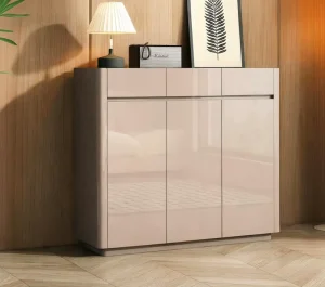 Modern European 3 Door Shoe Cabinet High Gloss Finish Eco Friendly Adjustable Compact Entryway Storage Home Furniture Apartment