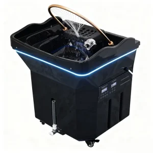 Modern European Black PU Leather Portable Head Spa Sink Water Therapy with Steam Hair Washing Barber Shops