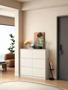 Modern European Durable 6-Drawer Shoe Rack Storage Chest White High-Gloss Eco-Friendly Adjustable