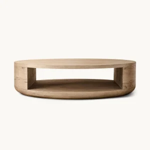 Modern European Knotty Oak Handcrafted Round Coffee Table Contemporary Sculptural Curves Design for Living Room Furniture