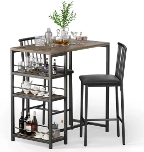 Modern European Metal Bar Tables and Chairs 2-Person Group 3 Storage Racks 3-Piece Set for Kitchen Use