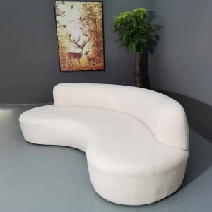 Modern European Style Velvet White Boucle Fabric Curved Sofa Couch for Home Villa Apartment Living Room Hotel Office Lobby Event