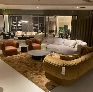 Modern Executive Arabic Villa Warehouse Sectional Sofa Set One Seat Fabric Wood Frame