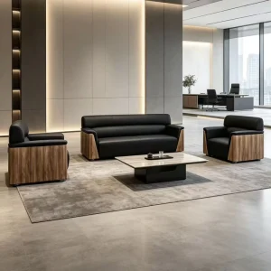 Modern Executive Design Italian Style Office PU Leather Sofa Set with Wood Frame for Living Room Hotel School Use