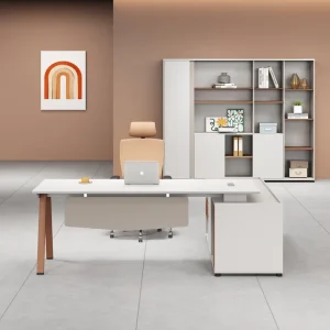Modern Executive Desk Heavy Duty Wooden L-Shaped Manager Desk with Storage Cabinet Drawers for Office Corporate