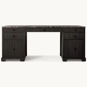 Modern Executive Desk Wood Home Office Desk Fluted Computer Writing Desk with Storage Drawer