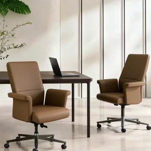 Modern Executive Leather Office Chair with Adjustable Height and Metal Base
