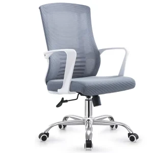 Modern Executive Office Chair Full Mesh Middle Back Fabric Ergonomic Adjustable Height White Home Office Hotel Living Room