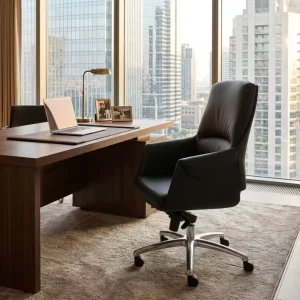 Modern Executive Office Chair for Home and Office Use Manager Boss Reception Design with Revolving Feature PU Leather Material