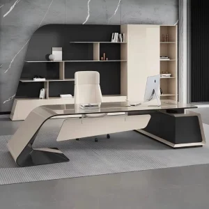 Modern Executive Office Desk Luxury Office Furniture Modern Design L Shaped Office Table CEO Desk with Storage Side Cabinet