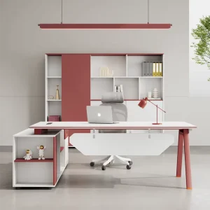 Modern Executive Office Furniture L Shaped Desk with Wood Veneer Adjustable Height Commercial Use
