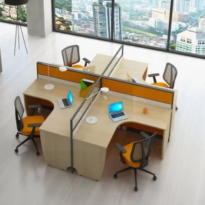 Modern Extendable L Shaped 4 Person Office Workstation with Cubicle Design and Partition Table