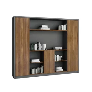 Modern Extendable Wooden Office Bookshelf for Home Office Use Customizable Dark Walnut & Iron Grey