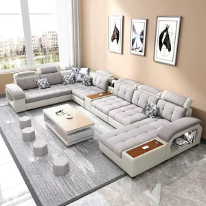 Modern Fabric Extendable Sectional Sofa Set Luxury U Shape Design for Living Room Mall Use