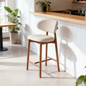 Modern Fabric Leather Curved Back Wooden Counter Height Stool Bar Chair Barstool Home Kitchen Hotel Office Lobby Restaurant Club