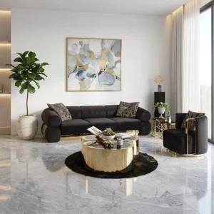 Modern Fabric Leisure Sofa with Gold Stainless Steel Legs Comfortable Living Room Furniture for Home Hotel Villa and Apartment Use
