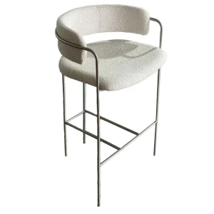 Modern Fabric Upholstered High Bar Stools with Stainless Steel Metal Frame and Backrest for Restaurant Cafe Bar
