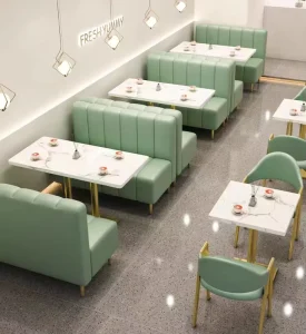 Modern Farmhouse Park Dining Seating Booth Sets Restaurant Furniture Customized PU Leather Sofa Booth Fast Food Chair Table