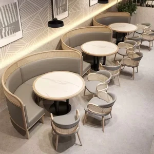 Modern Fast Food Cafe Shop Commercial Hotel Mall Furniture Corner Wooden Dining Restaurant Sofa
