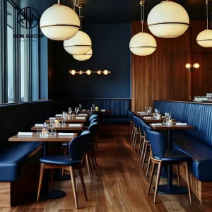 Modern Fast Food Eco Friendly Square Wood Leather Cafe Restaurant Furniture Table Chair Booth Seating Furniture Set