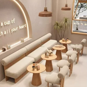 Modern Fast Food Restaurant Coffee Shop Furniture Wooden Table and Chair Booth Seating