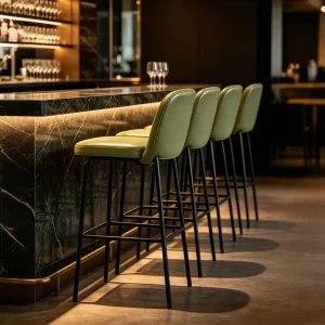 Modern Faux Leather Upholstered Commercial Bar Stool with Curved Backrest Black Metal Frame Restaurant Bar Chair Custom Supplier