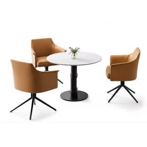 Modern Faux Marble Restaurant Negotiation Table Set 360 Swivel PU Leather Armchairs Office Hotel Cafe Reception