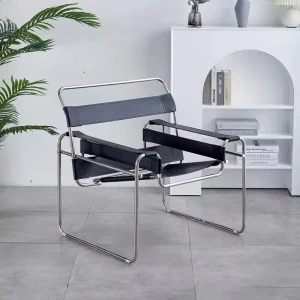 Modern Faux Saddle Leather Lounge Designer Chair Bedroom Living Room Hotel Metal Frame Leisure Armchair