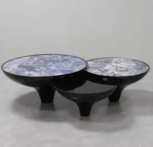 Modern Fiberglass Coffee Table Set Marble Texture Round Nesting Tea Table for Living Room Hotel Villa Balcony Furniture