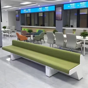 Modern Fiberglass Leisure Seating Waiting Chairs with Charging Ports Upholstered Long Bench for Commercial Lobby Rest Areas OME
