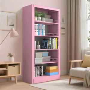 Modern Five-Tier Adjustable Height Bookshelf with Sturdy Metal Frame and Glass Shelves for Living Room Home Office Storage & Display
