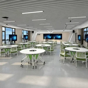 Modern Flip Top Mobile Meeting Table Curved Spliced Mobile Training Tables Folding Seminar Meeting Tables for Office